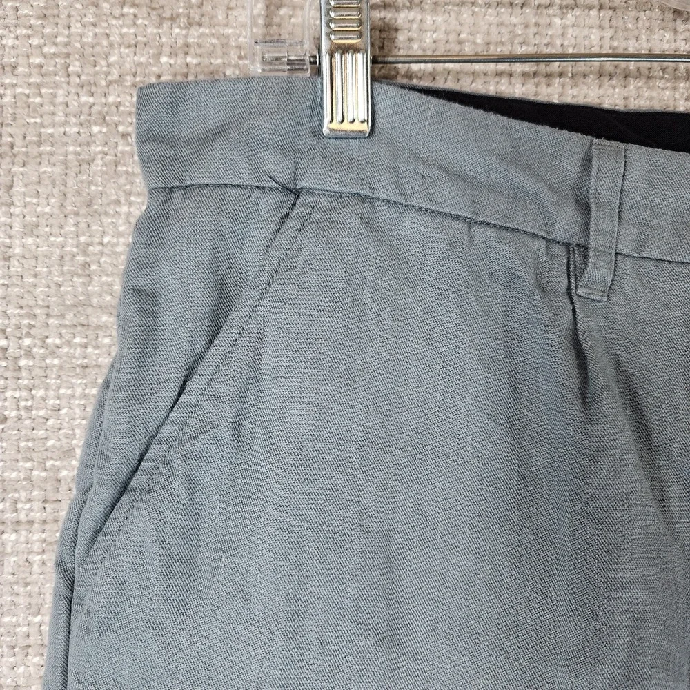 Far‎ Afield UK 100% Heavy Linen Pants Mens Size 3/L Green Blue Pleated Zip 35x28